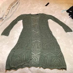 Boho olive green long open cardigan